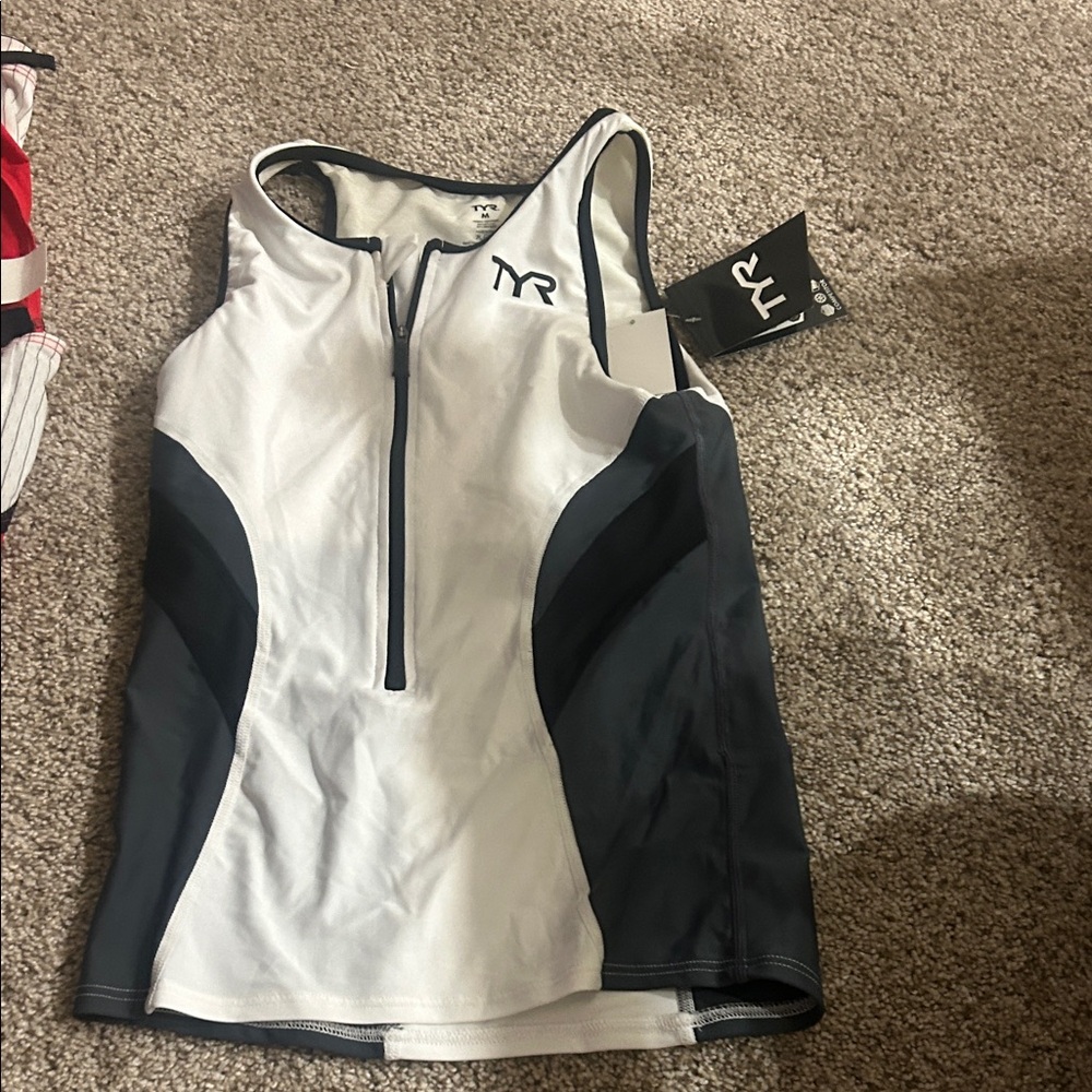 TYR Women's White and Gray Swim Top